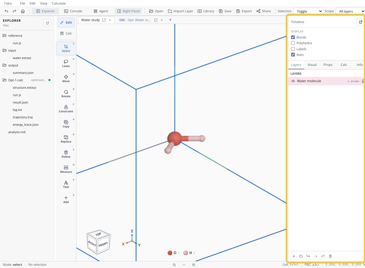 Layers panel on the right side of the workspace, highlighted as the surface for visibility, selection, and merge actions
