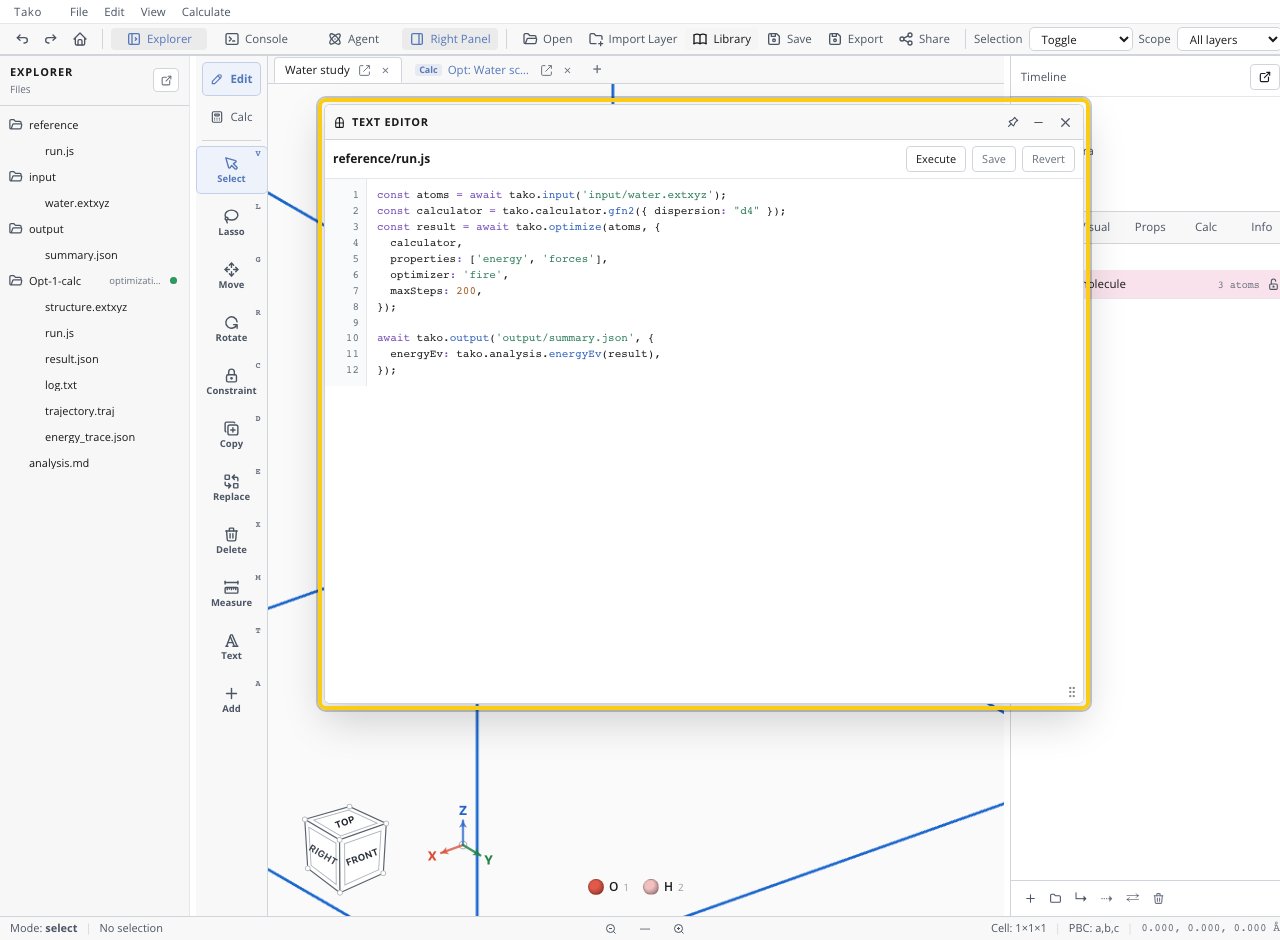 Tako Script open in the text editor